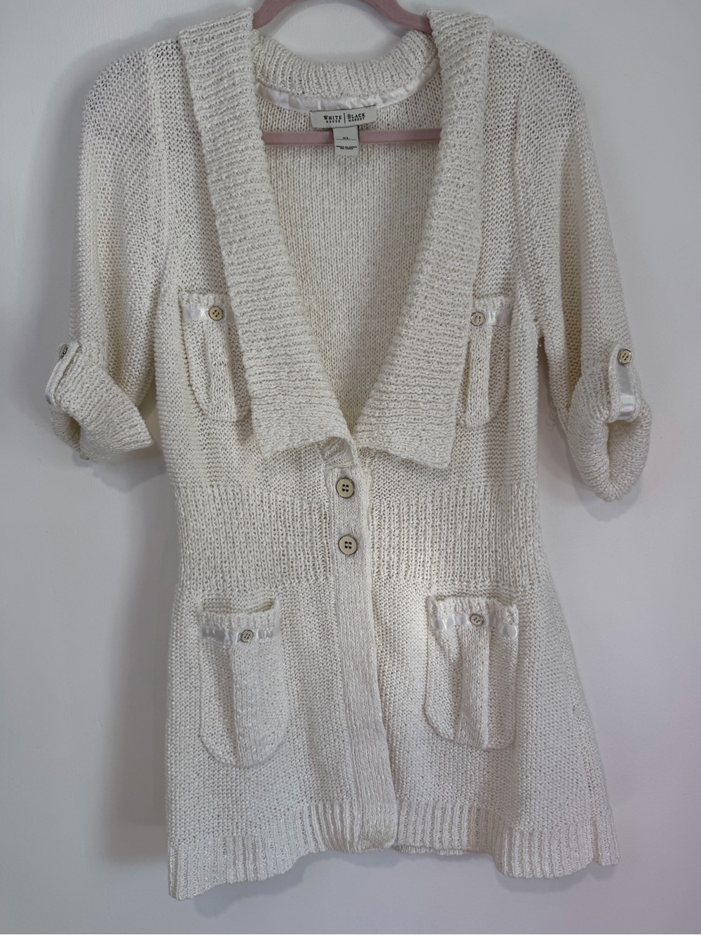 WHBM Chunky Knit Button Up Cardigan Sweater Ivory XL Preppy Classic Clean Girl